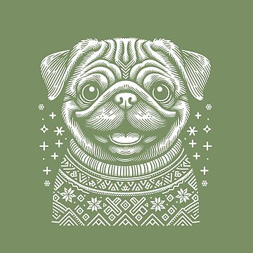 Artwork thumbnail, Christmas Pug Dog Wearing a Winter Sweater Green by hidden-design