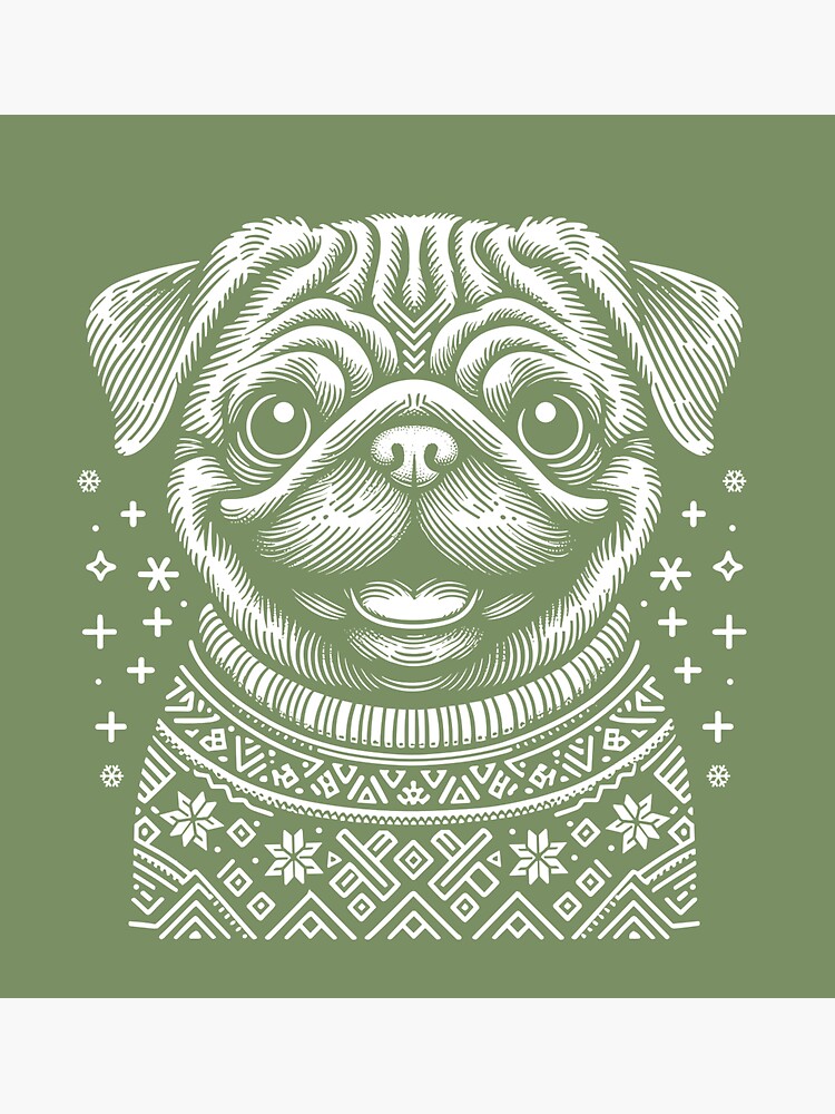 Thumbnail 3 of 3, Sticker, Christmas Pug Dog Wearing a Winter Sweater Green designed and sold by hidden-design.