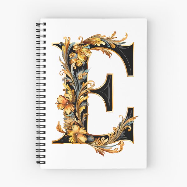 Item preview, Letter E Gothic black and gold trimming with floral ornament designed and sold by StylishStacks.