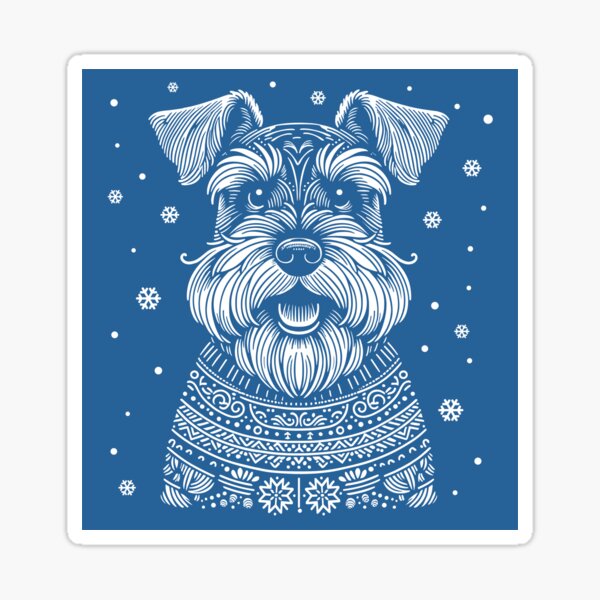 Christmas Minature Schnauzer Dog Wearing a Winter Sweater Green Sticker