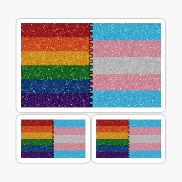 Faux Glitter LGBTQ Rainbow and Transgender Pride Merge Flag Background Sticker
