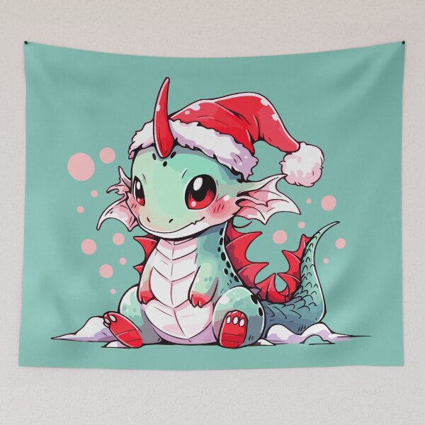 Item preview, cute christmas dragon in santa hat designed and sold by Niktarka.
