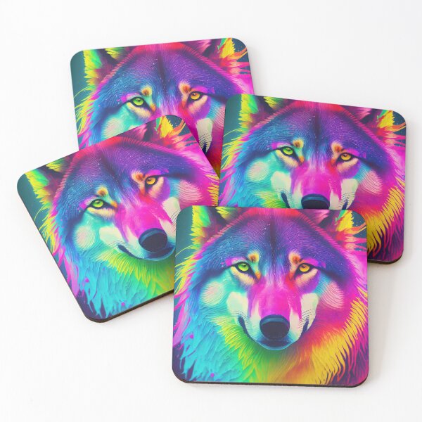 Item preview, Neon Rainbow Cyberpunk Wolf designed and sold by craftyvixenart.