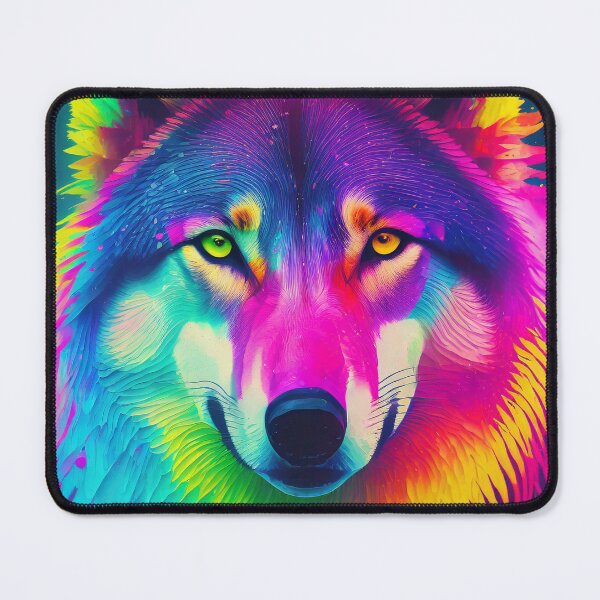 Item preview, Neon Rainbow Cyberpunk Wolf designed and sold by craftyvixenart.