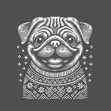 Artwork thumbnail, Christmas Pug Dog Wearing a Winter Sweater Grey by hidden-design