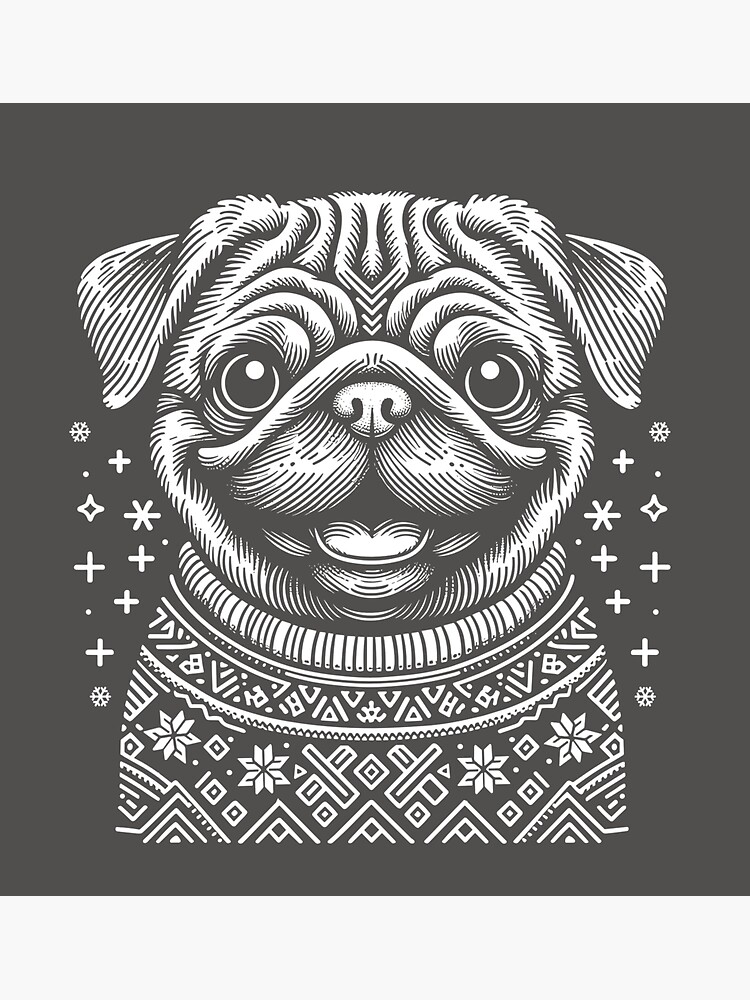 Thumbnail 3 of 3, Sticker, Christmas Pug Dog Wearing a Winter Sweater Grey designed and sold by hidden-design.