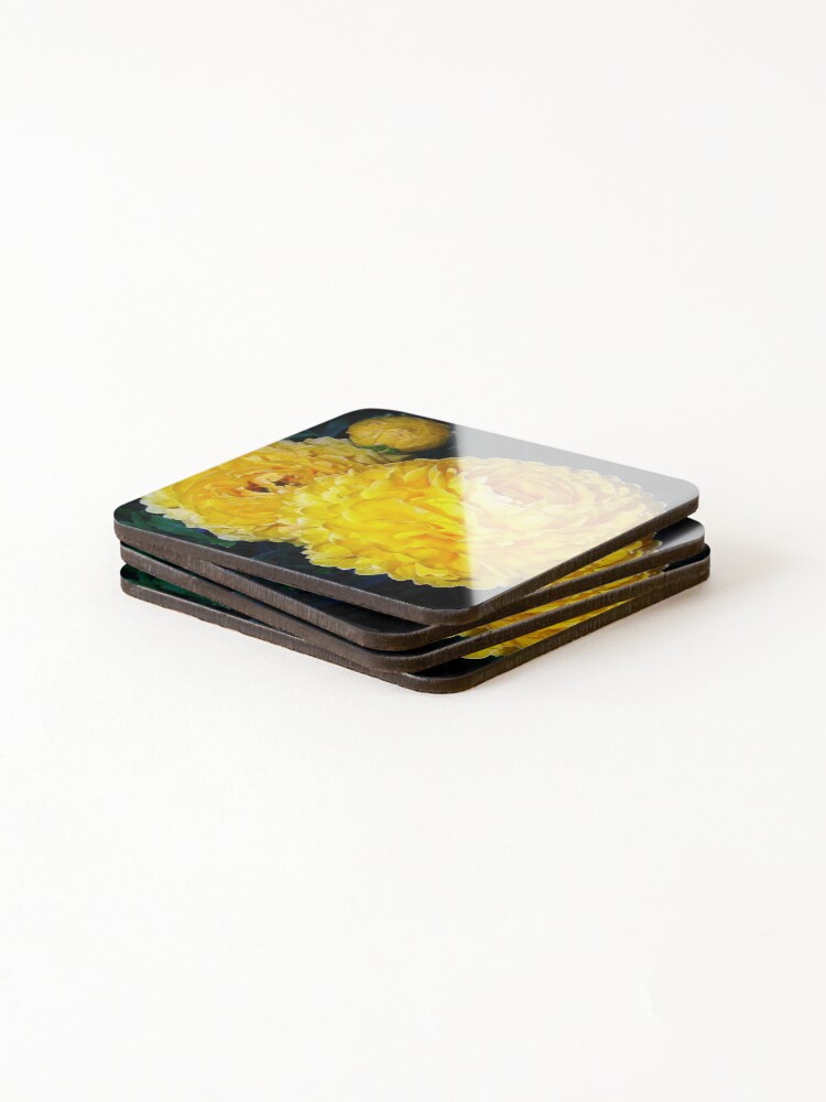 Thumbnail 4 of 5, Coasters (Set of 4), Yellow Ranunculus designed and sold by JuliaWright.