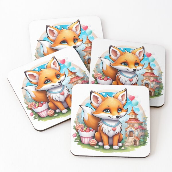 Item preview, Cute kawaii white chibi styled fox in cupcake village designed and sold by 07062446099557.
