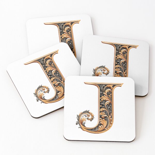 Item preview, Letter J Gothic black and gold trimming with floral ornament designed and sold by StylishStacks.