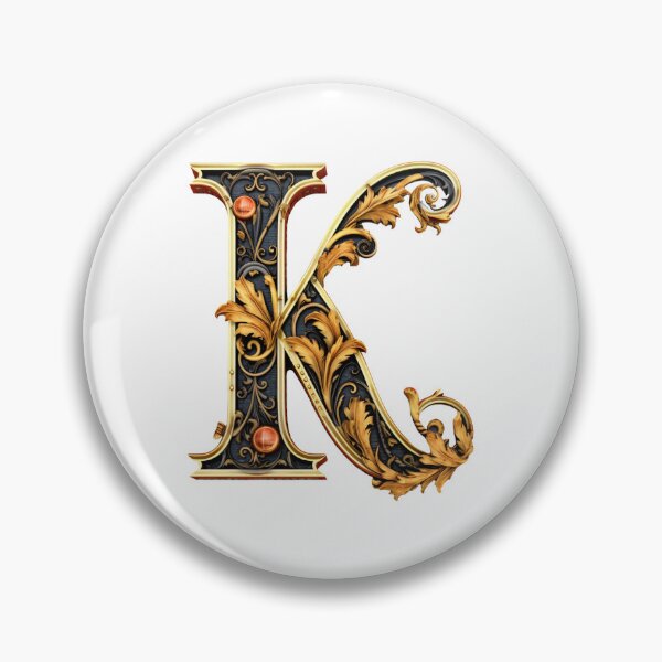 Item preview, Letter K Gothic black and gold trimming with floral ornament designed and sold by StylishStacks.