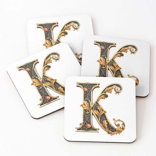Item preview, Letter K Gothic black and gold trimming with floral ornament designed and sold by StylishStacks.