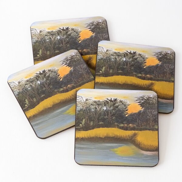 Item preview, Sunset, palm trees, high tides casting shadows in the river designed and sold by ARTiculateVIBES.