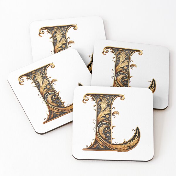 Item preview, Letter L Gothic black and gold trimming with floral ornament designed and sold by StylishStacks.