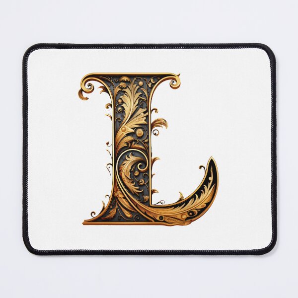 Item preview, Letter L Gothic black and gold trimming with floral ornament designed and sold by StylishStacks.
