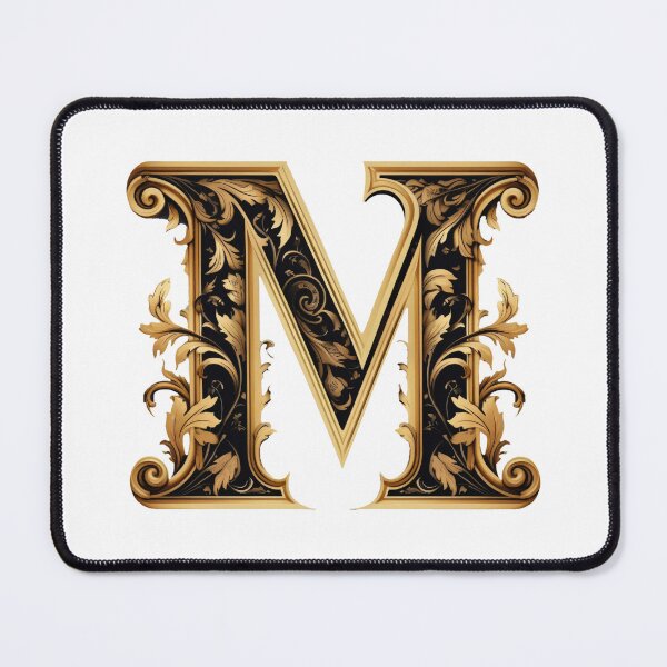 Item preview, Letter M Gothic black and gold trimming with floral ornament designed and sold by StylishStacks.