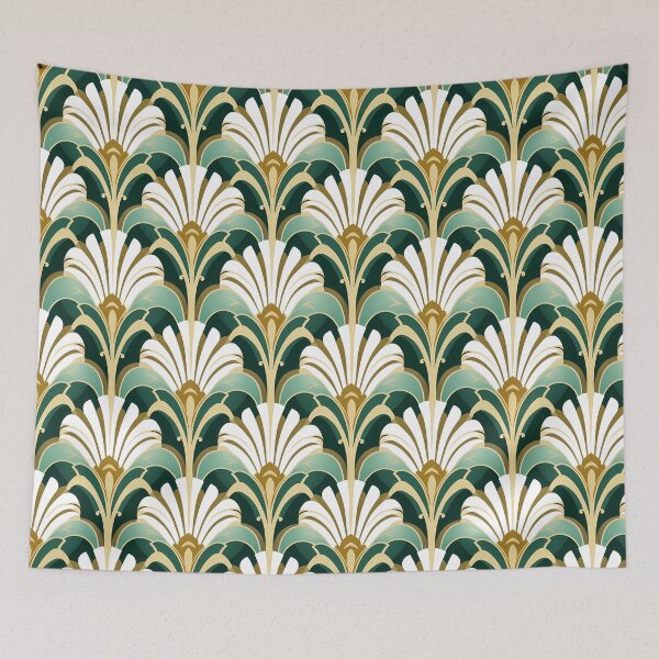 Item preview, Green white gold art deco pattern designed and sold by AnnaGo.