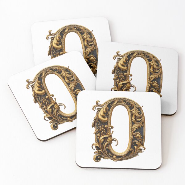 Aperçu de l'œuvre Lettre O gothique noir et or passementerie avec ornement floral créée et vendue par StylishStacks.