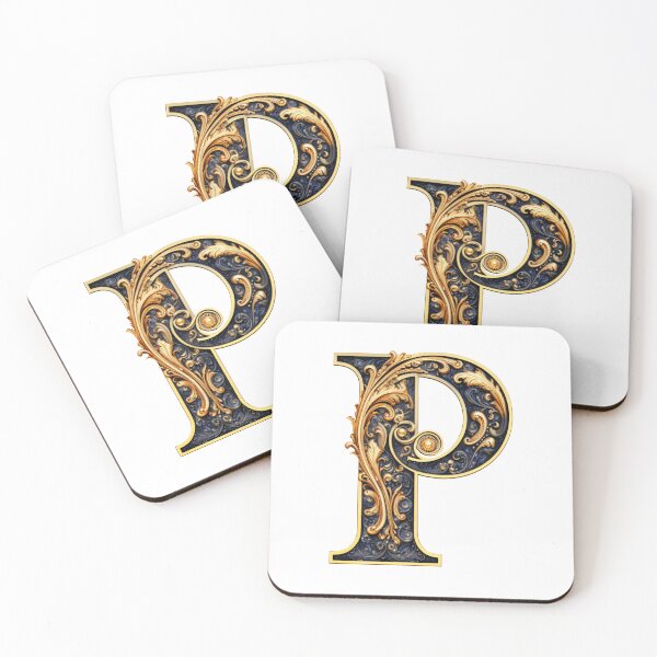 Item preview, Letter P Gothic black and gold trimming with floral ornament designed and sold by StylishStacks.