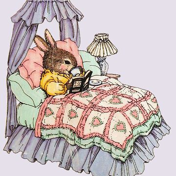 Artwork thumbnail, Coquette vintage bunny reading a book by FjallyDesignZ