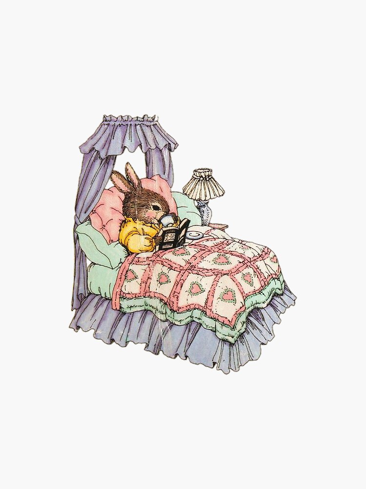 Thumbnail 3 of 3, Sticker, Coquette vintage bunny reading a book designed and sold by FjallyDesignZ.