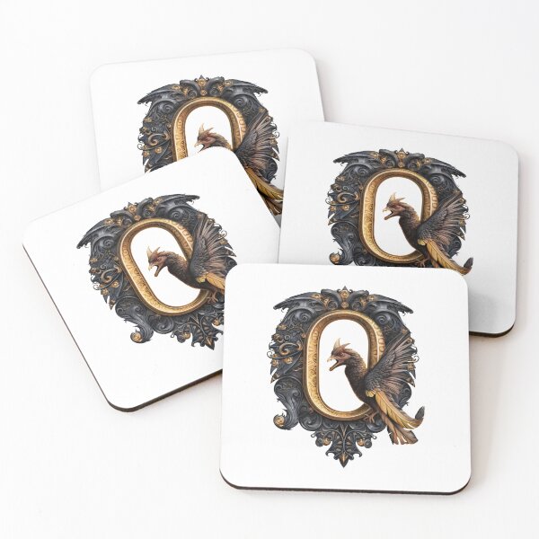 Item preview, Letter Q Gothic black and gold trimming with floral ornament designed and sold by StylishStacks.
