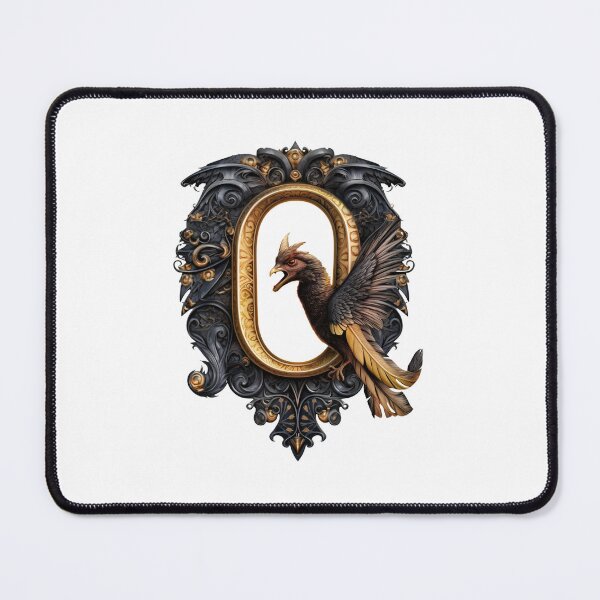 Item preview, Letter Q Gothic black and gold trimming with floral ornament designed and sold by StylishStacks.