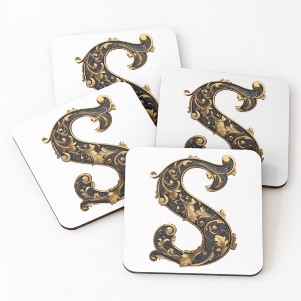 Item preview, Letter S Gothic black and gold trimming with floral ornament designed and sold by StylishStacks.
