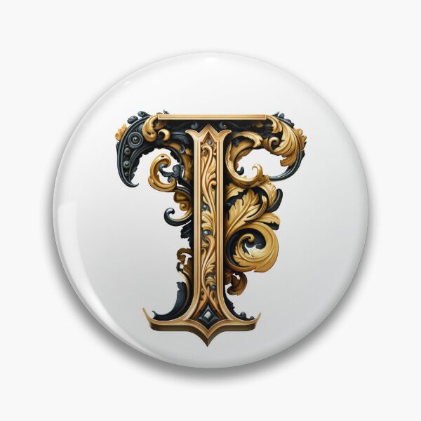 Item preview, Letter T Gothic black and gold trimming with floral ornament designed and sold by StylishStacks.