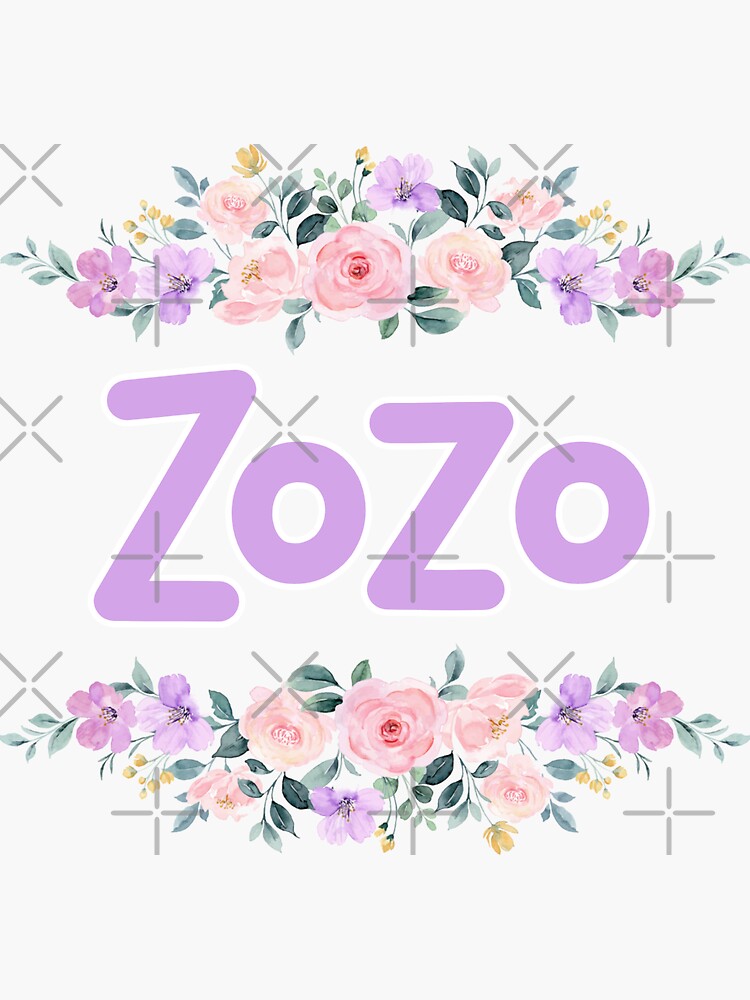 Purple Flower Zozo Name Label (Black) Sticker for Sale by