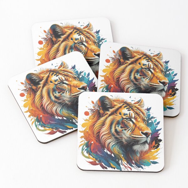 Item preview, Tiger head with colorful feathers and splashes designed and sold by Sanan Israyilli.