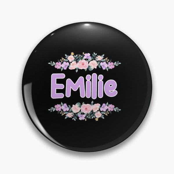 Aperçu de l'œuvre Étiquette de nom Emilie fleur violette (noir) créée et vendue par NormadWorld.
