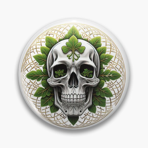 Artikelvorschau, Totenkopf mit Kleeblättern auf schwarzem Hintergrund entworfen und verkauft von Sanan Israyilli.