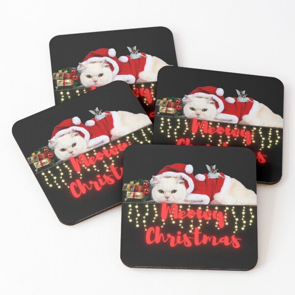 Item preview, A snowy white cat wearing a red Santa Claus costume, a small fairy sitting on its back. designed and sold by attakorn.