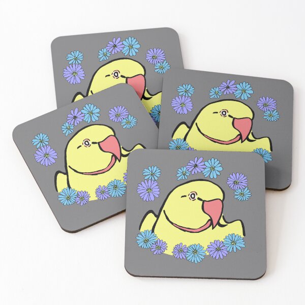 Item preview, cute Indian ringneck parrot with blue flowers designed and sold by okamechan.