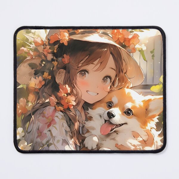 Item preview, Anime small girl with dog in field art designed and sold by TheArtistOf2022.