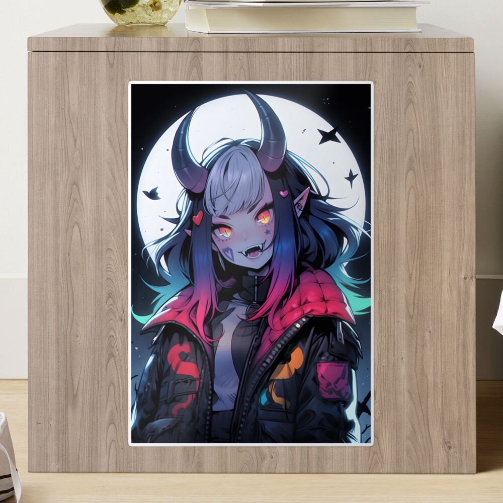 New Monster cute anime girl with horns portrait art