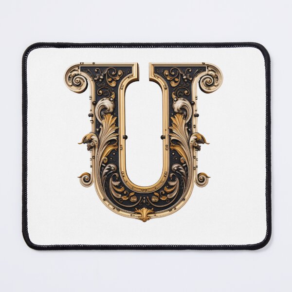 Item preview, Letter U Gothic black and gold trimming with floral ornament designed and sold by StylishStacks.
