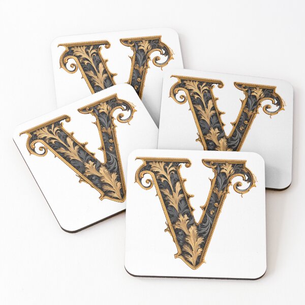 Item preview, Letter V Gothic black and gold trimming with floral ornament designed and sold by StylishStacks.