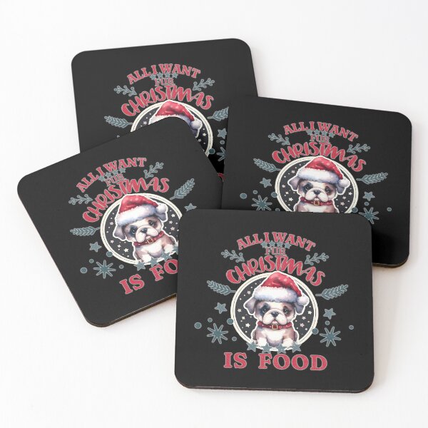 Item preview, Cute English Bulldog puppy with a Santa hat. Text: 'All I want for Christmas is Food' designed and sold by shirtsmugslife.