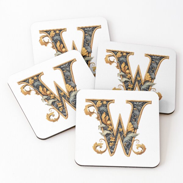 Item preview, Letter W Gothic black and gold trimming with floral ornament designed and sold by StylishStacks.