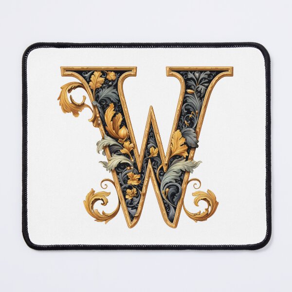 Item preview, Letter W Gothic black and gold trimming with floral ornament designed and sold by StylishStacks.