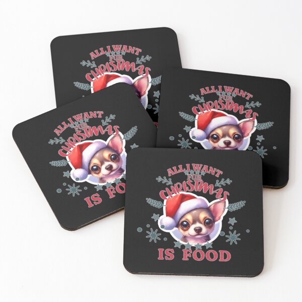 Item preview, Cute Chihuahua puppy with a Santa hat. Text: 'All I want for Christmas is Food' designed and sold by shirtsmugslife.