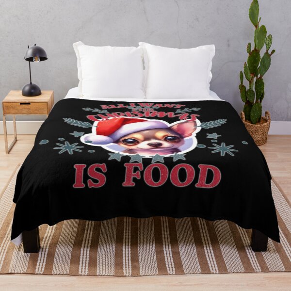 Item preview, Cute Chihuahua puppy with a Santa hat. Text: 'All I want for Christmas is Food' designed and sold by shirtsmugslife.