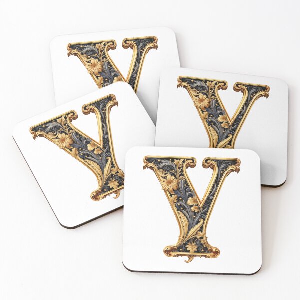 Item preview, Letter Y Gothic black and gold trimming with floral ornament designed and sold by StylishStacks.