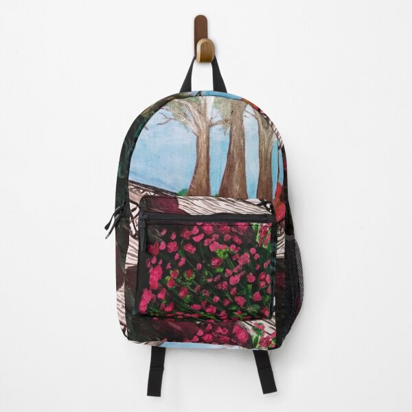 Item preview, Rushing waters under the bridge surrounded with pink roses and trees designed and sold by ARTiculateVIBES.