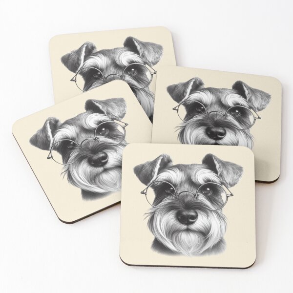 Item preview, Pencil drawing of a Miniature Schnauzer in glasses designed and sold by barksandsqueaks.