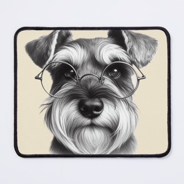 Item preview, Pencil drawing of a Miniature Schnauzer in glasses designed and sold by barksandsqueaks.