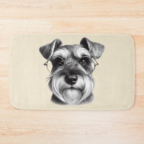 Item preview, Pencil drawing of a Miniature Schnauzer in glasses designed and sold by barksandsqueaks.