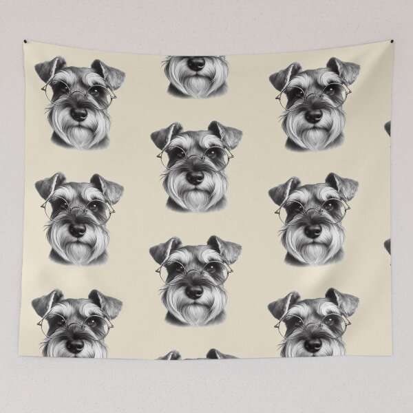 Item preview, Pencil drawing of a Miniature Schnauzer in glasses designed and sold by barksandsqueaks.
