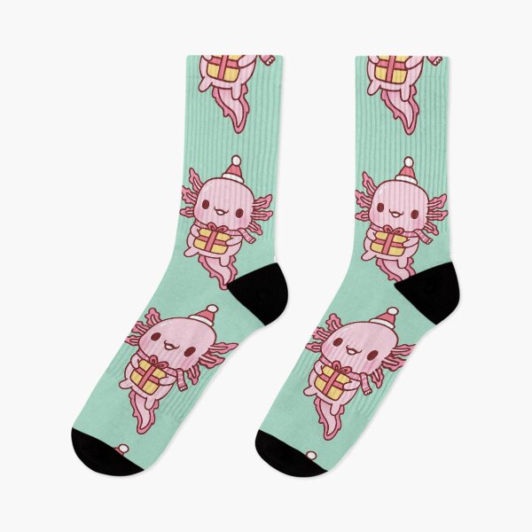 Item preview, Cute Axolotl With Christmas Santa Hat Scarf And Present designed and sold by rustydoodle.